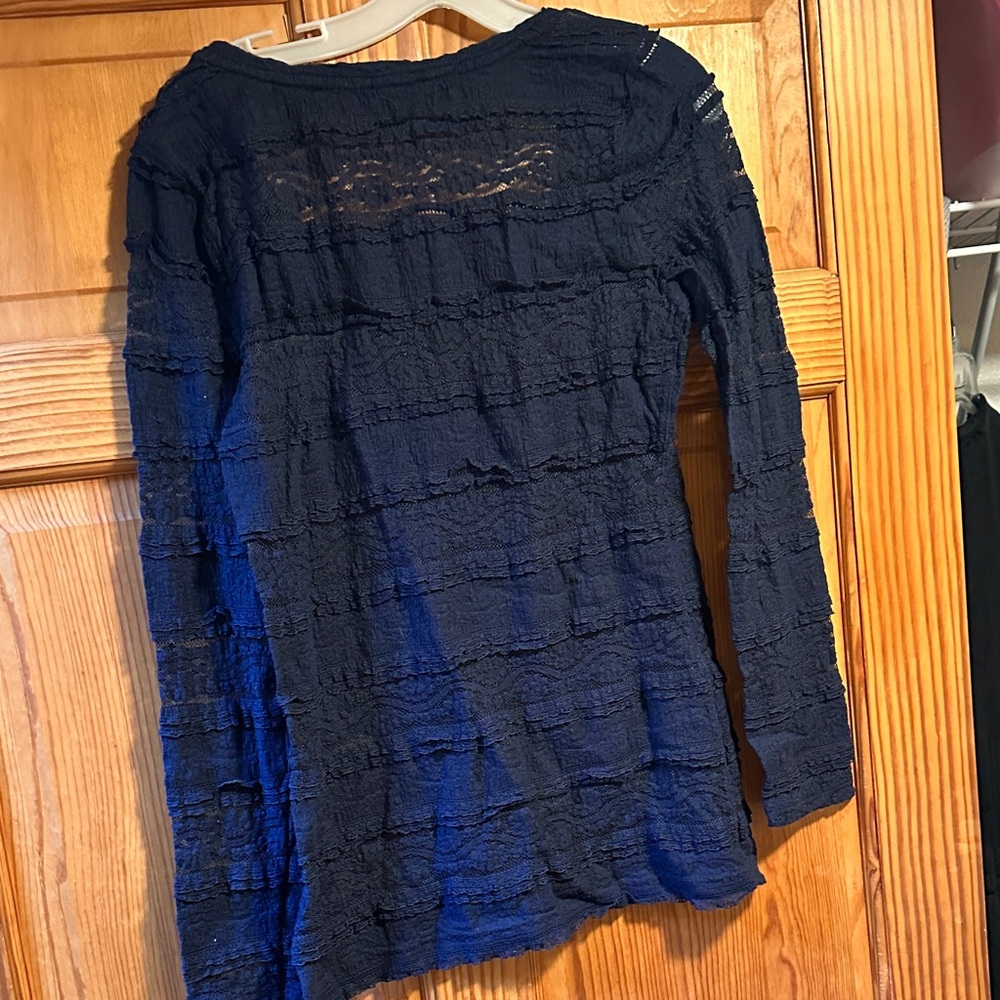 Express Midnight Blue Textured Long Sleeve Top - Picture 3 of 3